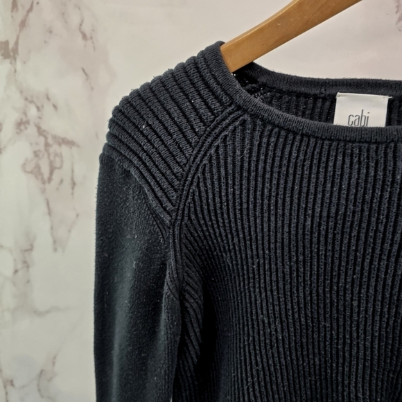 Cabi Sweater Womens Small Black Cropped Ribbed Prep Pullover Cotton Lightweight - Picture 2 of 9